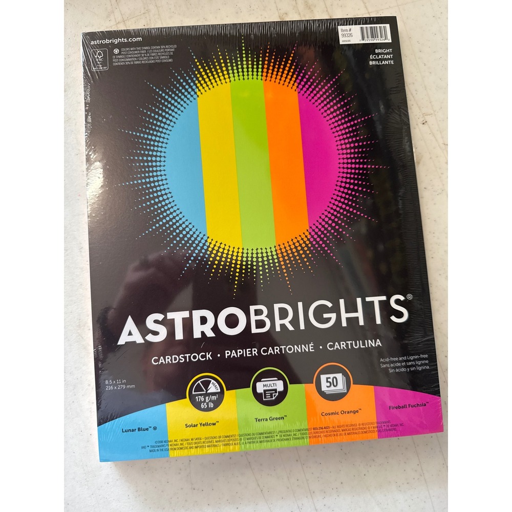 Astrobrights Cardstock 8.5x11 65lb Multi-Color 5 Pack 50 Sheets 99326